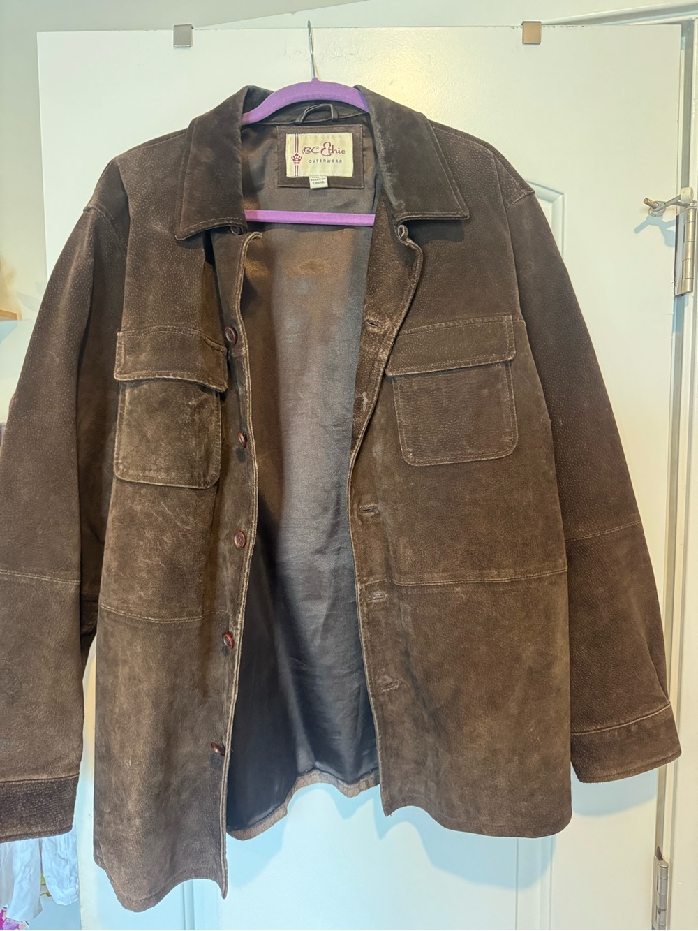 chic Dark Brown Suede Shirt Jacket with Patch Pockets